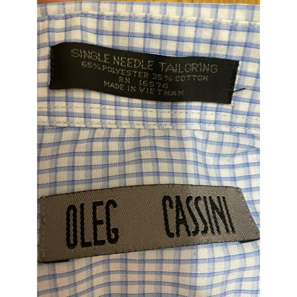 Oleg‎ Cassini Men's 16.5 Short Sleeve Blue White Checked Button Up Casual Shirt - Picture 2 of 5